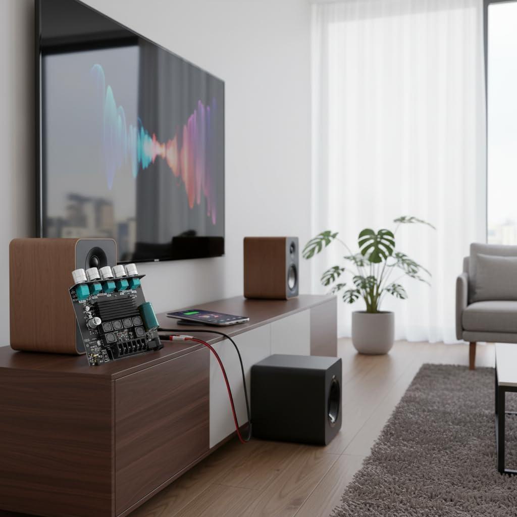 Power-Verstärkerplatine TPA3116D2-Chip 2.1-Kanal Digitalverstärker mit Bluetooth Aux Subwoofer Ausga