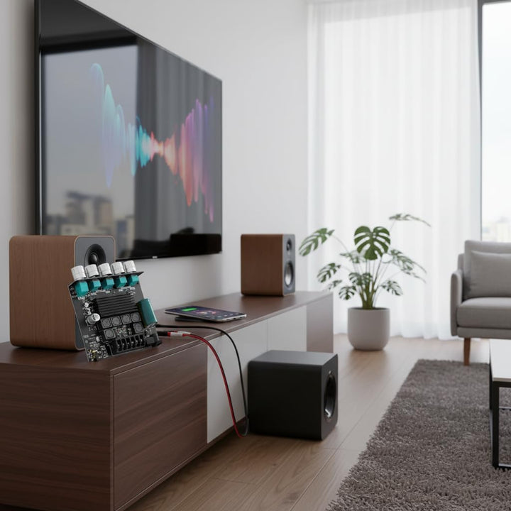 Power-Verstärkerplatine TPA3116D2-Chip 2.1-Kanal Digitalverstärker mit Bluetooth Aux Subwoofer Ausga