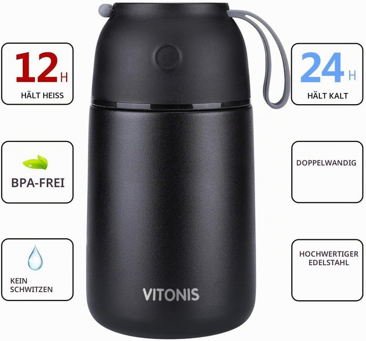 Thermobehälter für Essen 500ml &amp; 700ml Edelstahl Warmhaltebebehälter mit faltbaren Löffel, Speissen,