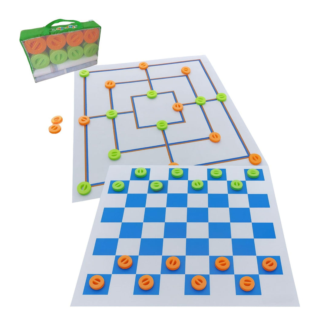 alldoro 60063 XXL Mühle und Dame Spiel mit Tragetasche, 2 in 1 Outdoor Brettspiel mit 24 Spielsteine
