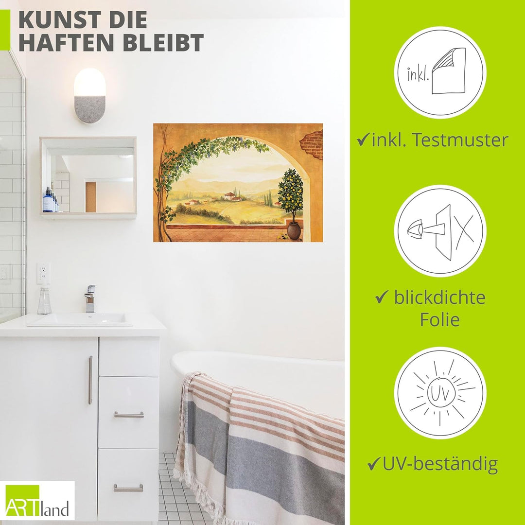 ARTland Wandbild selbstklebend Vinylfolie 100x70 cm Fensterblick Fenster Toskana Landschaft Italien