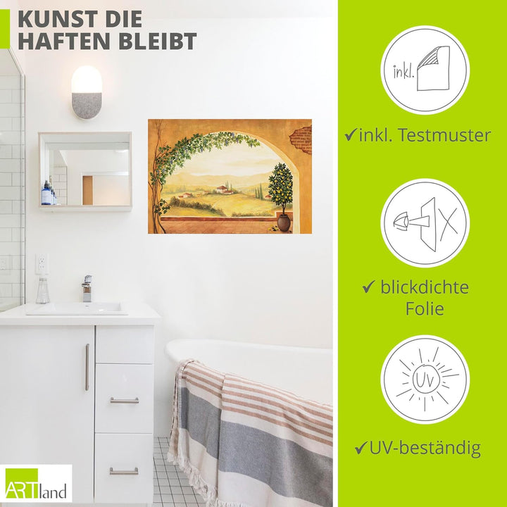 ARTland Wandbild selbstklebend Vinylfolie 100x70 cm Fensterblick Fenster Toskana Landschaft Italien