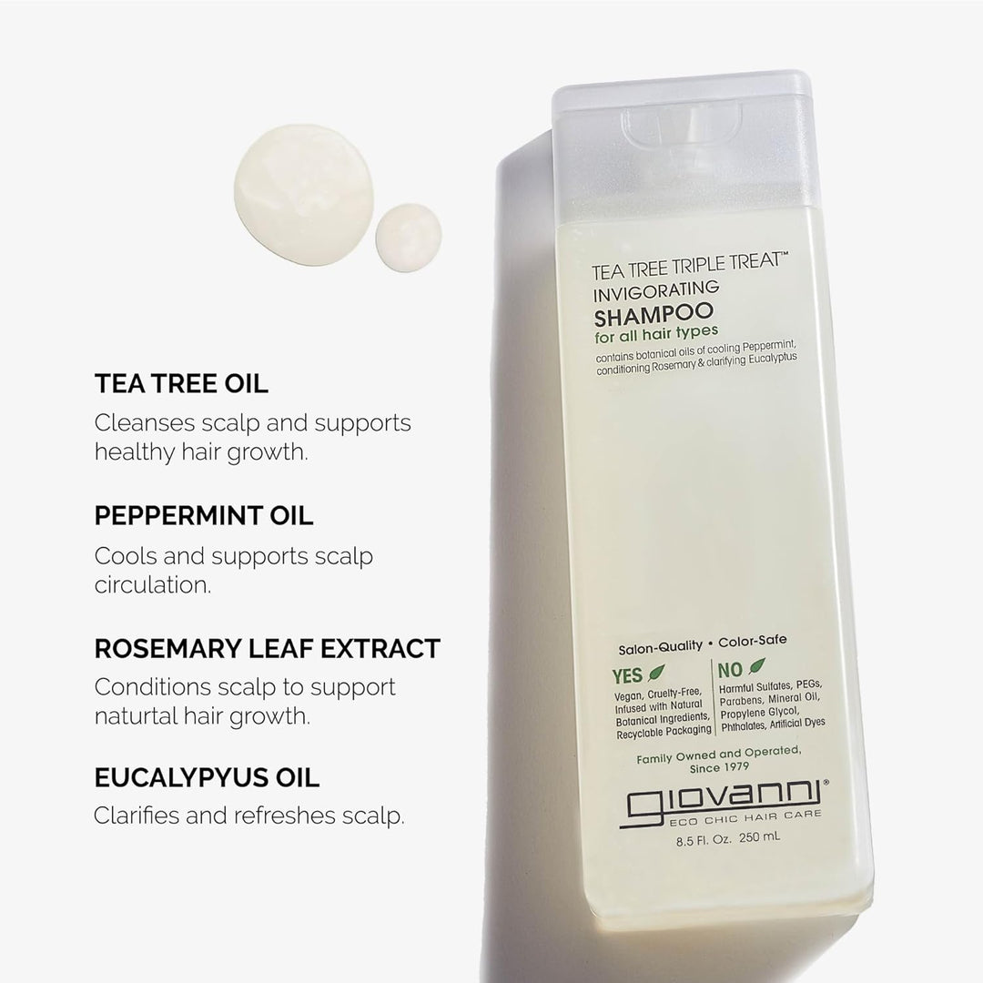 Giovanni Cosmetics Tea Tree Triple Treat Invigorating Shampoo, 24 Oz