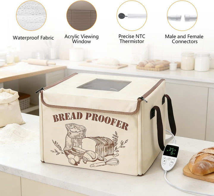 Brot Gärbox Sauerteig mit Heizung, Faltbare Elektrischer Brot Gärschrank mit Einsteckbarem NTC Tempe