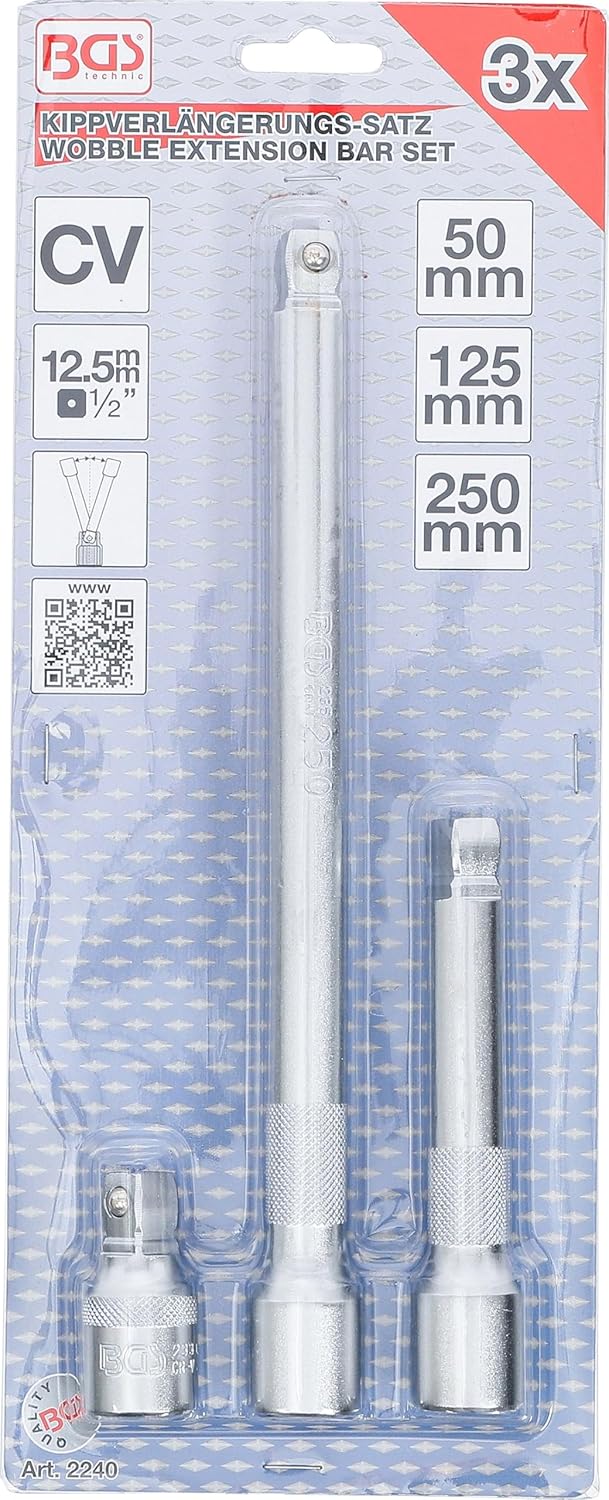 BGS 2240 | Kippverlängerungs-Satz | 3-tlg. | 12,5 mm (1/2") | 50 / 125 / 250 mm | Verchromt, matt 12