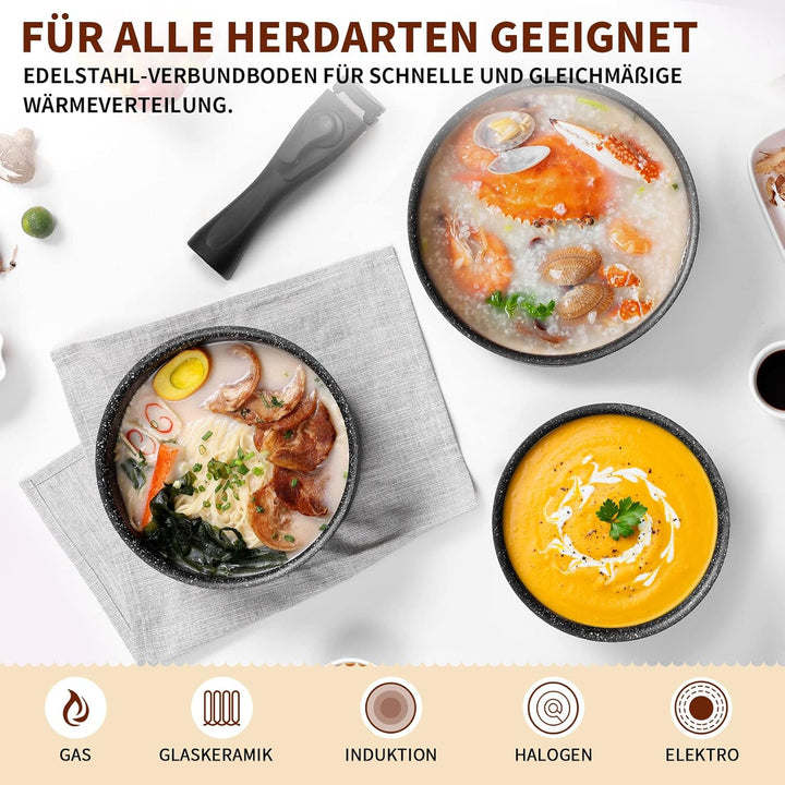 Fadware Kochtopf Set 7 tlg | 16+18+20 cm | 1 abnehmbarer Griff und 3 PE-Dichtungsdeckel | Induktion