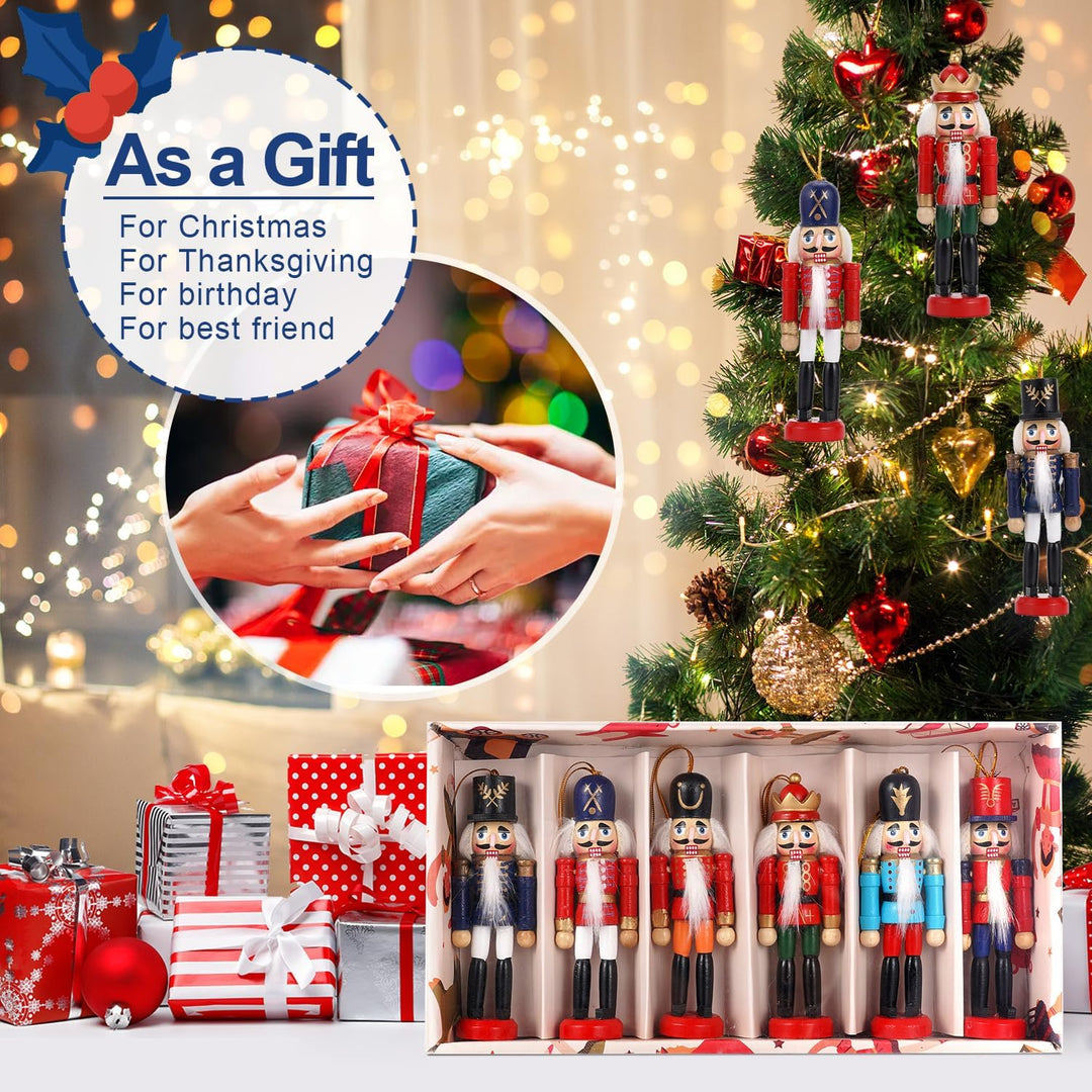 COMBIUBIU 6PCS Nussknacker Figuren Holz Nussknacker Soldaten,Traditionelle Weihnachten Nussknacker F