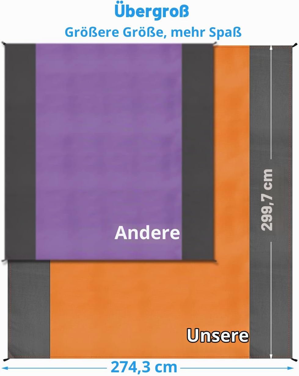 Stranddecke Super Gross 275cm x 300cm für Strandurlaub Reisen Camping, Leicht und Tragbar, Schnelltr