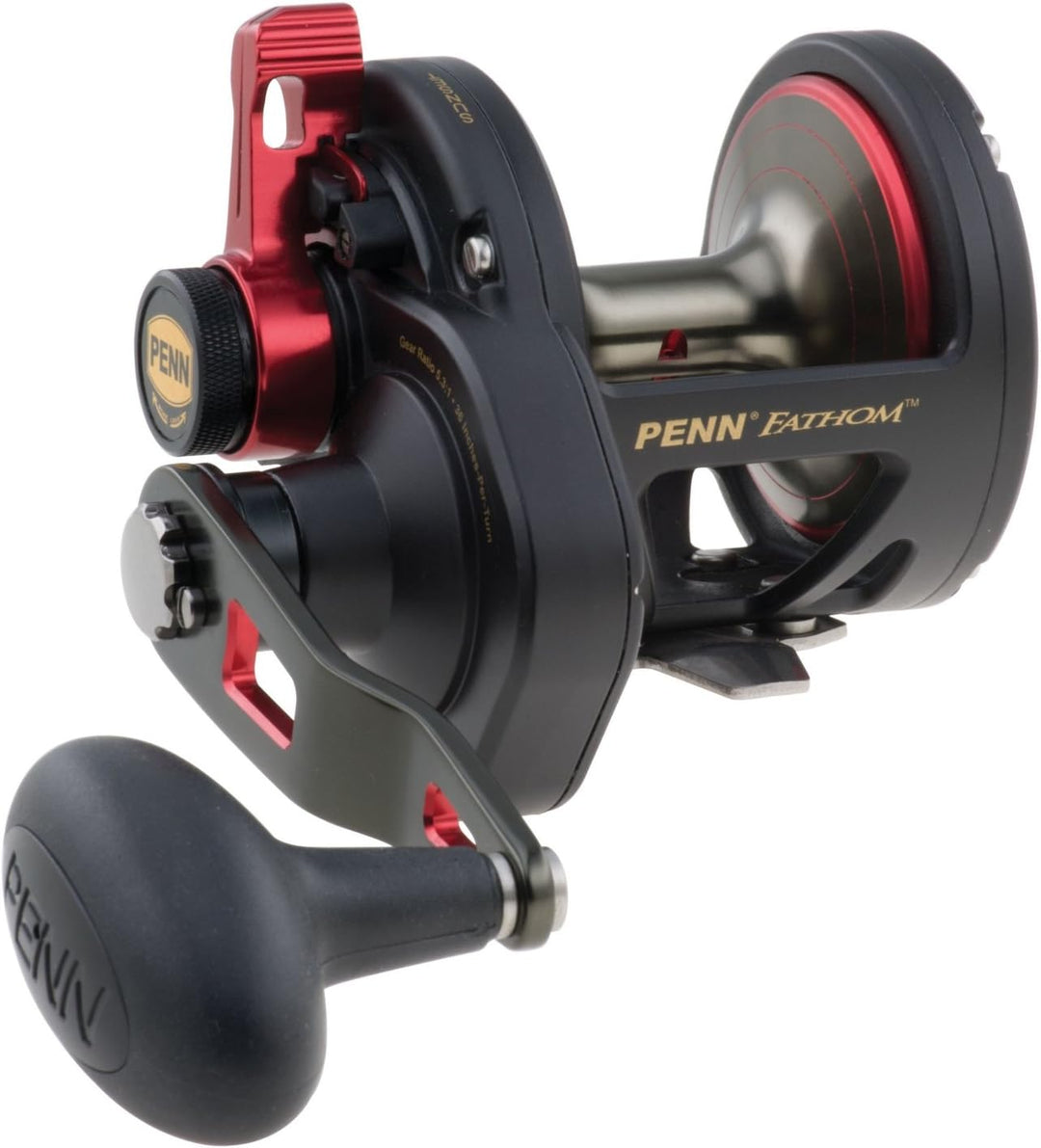 Penn Fathom Hebelzug-Multirolle – Schwarz/Rot 25, 25