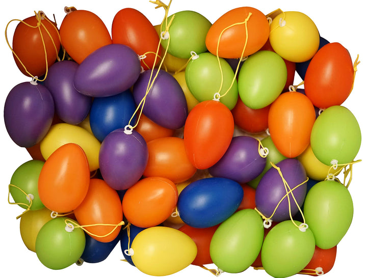 khevga Deko Ostern: Ostereier aus Kunststoff mit Band bunt 60er Set für draussen und innen, 60er Set