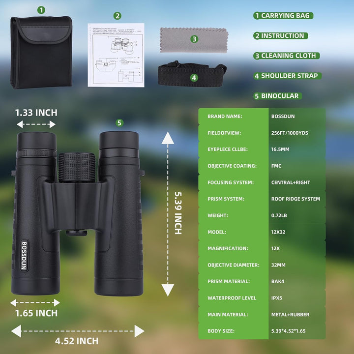 12x32 Fernglas für Erwachsene, professionelles HD-Fernglas mit BAK4-Dachkantprismen für Vogelbeobach