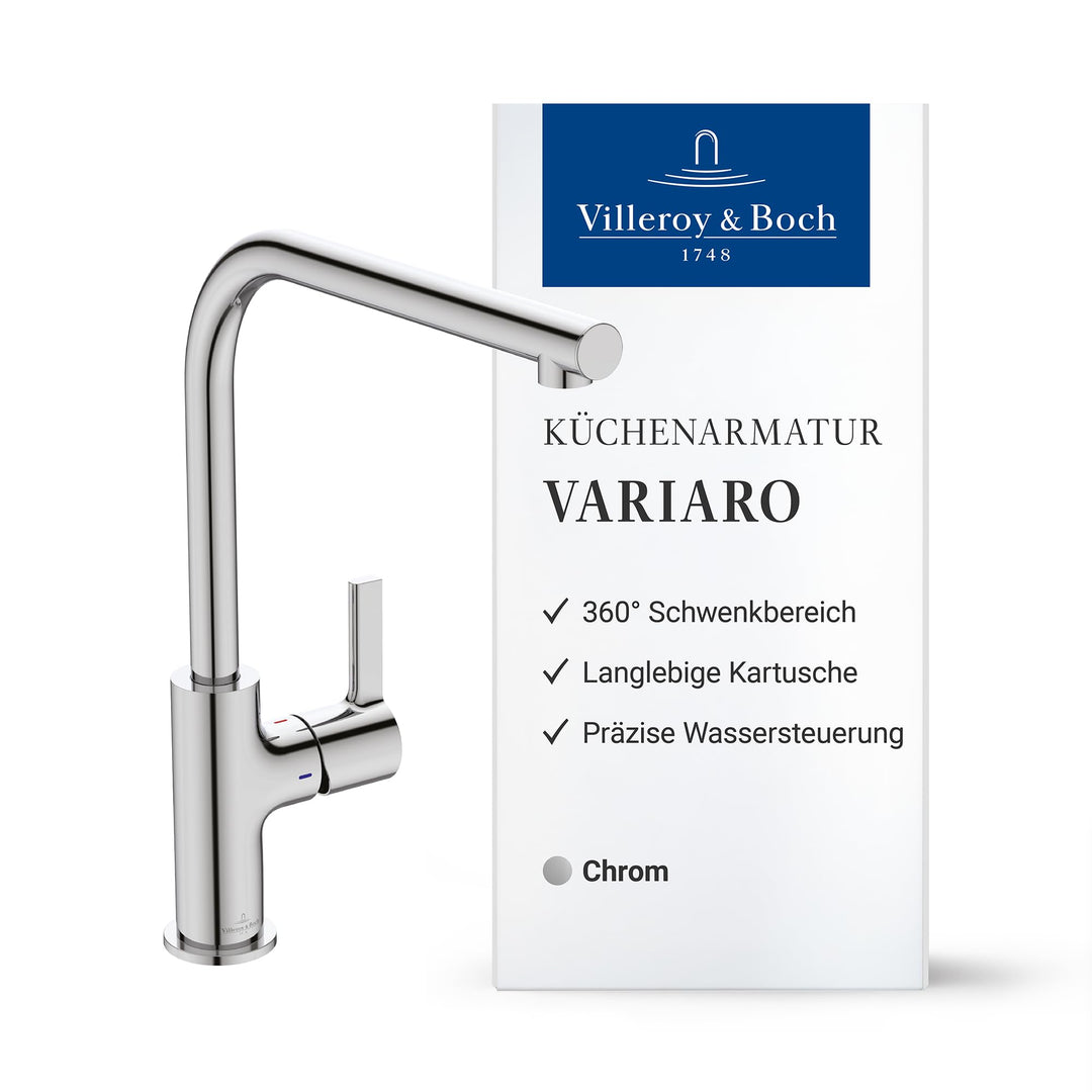 Villeroy &amp; Boch Variaro Küchenarmatur, Armatur Küche, 306 mm Auslaufhöhe, 360° schwenkbarer Auslauf,