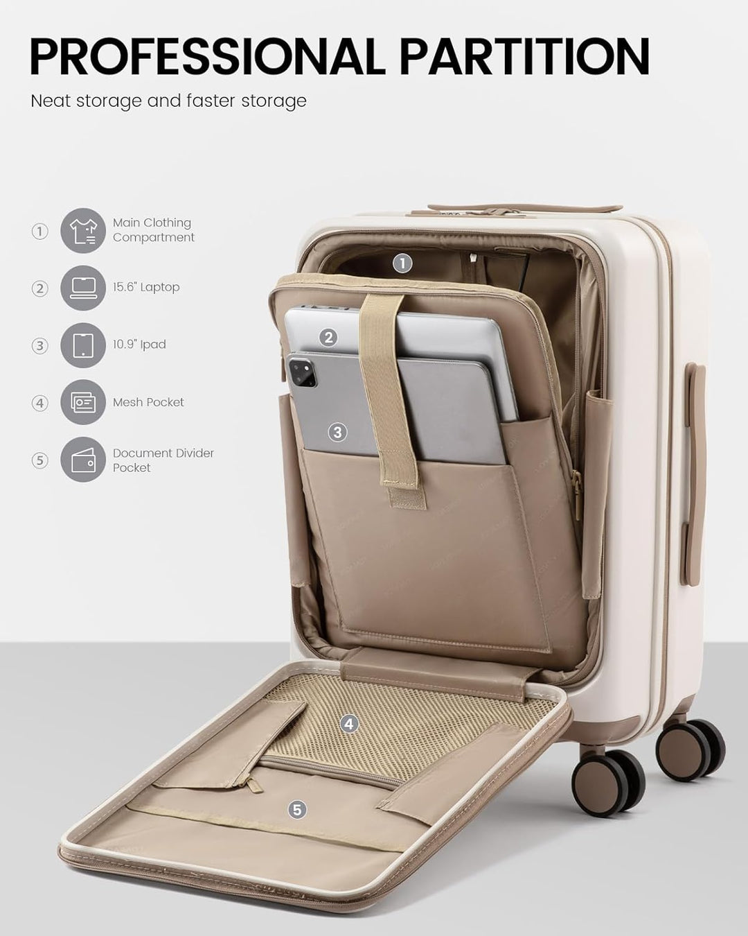 LOVEVOOK Handgepäck Koffer mit TSA, 100% PC Rollkoffer Reisekoffer Hartschalen, Klein Cabin Suitcase