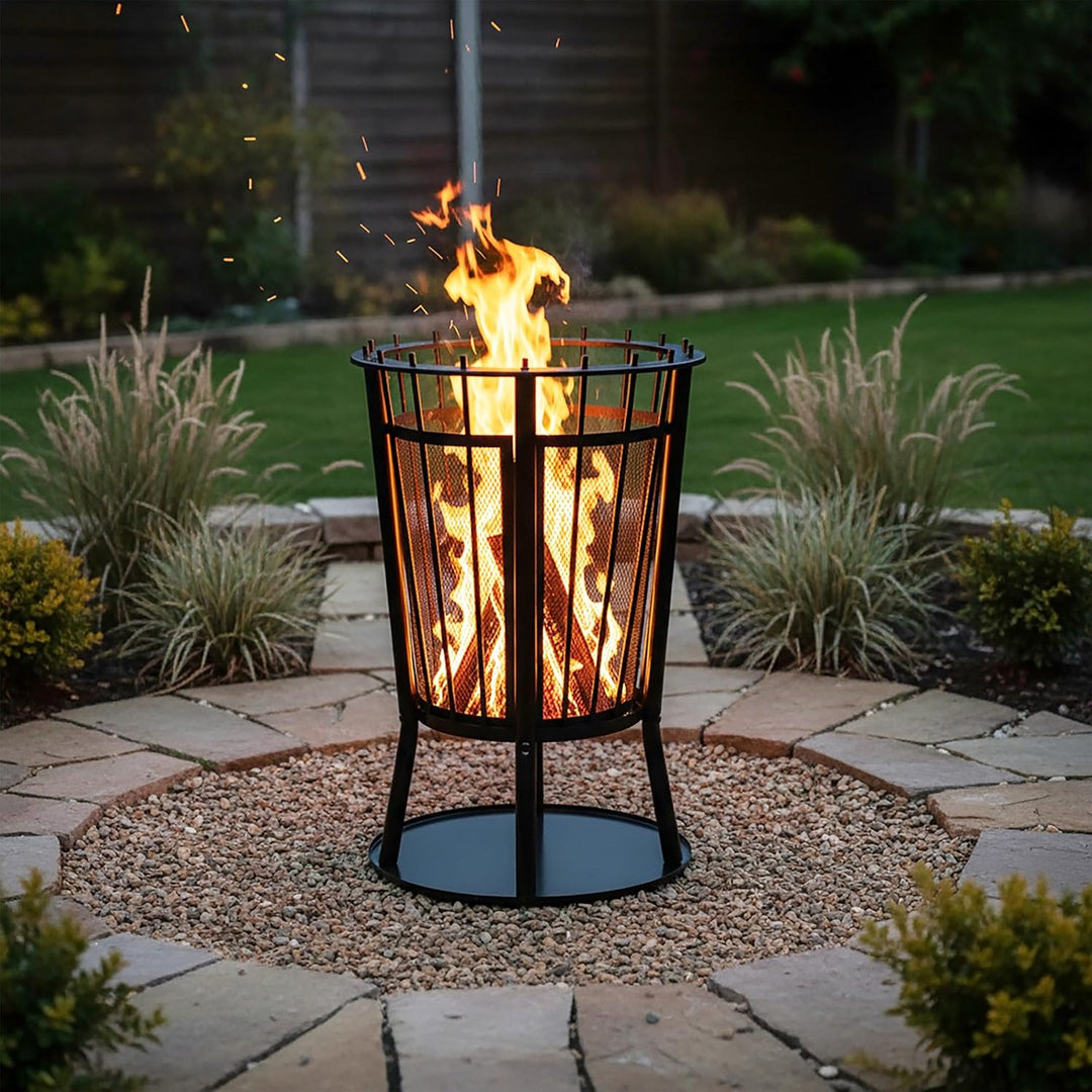 Spetebo Feuerkorb aus Eisen mit Funkenschutz - 60 x 40 cm - Feuerstelle Eisenschale Gartenfeuer Feue