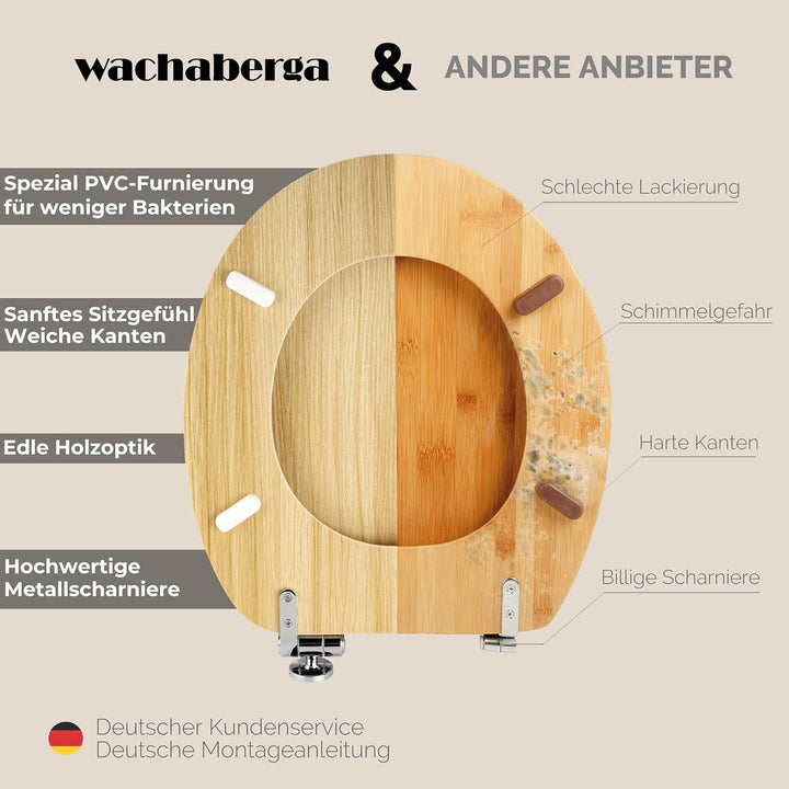Wachaberga Wc Sitz mit Absenkautomatik Holz (MDF) - bombenfester Halt des Toilettendeckel Holz durch