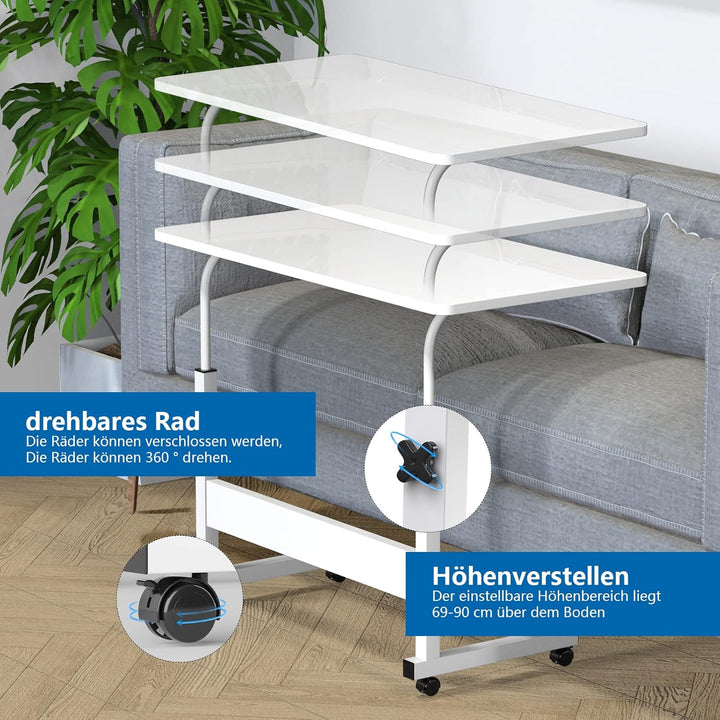 PIPIPOXER 60x40cm Laptoptisch höhenverstellbarer Schreibtisch mit drehbarer Rollen 60x40cm Computert