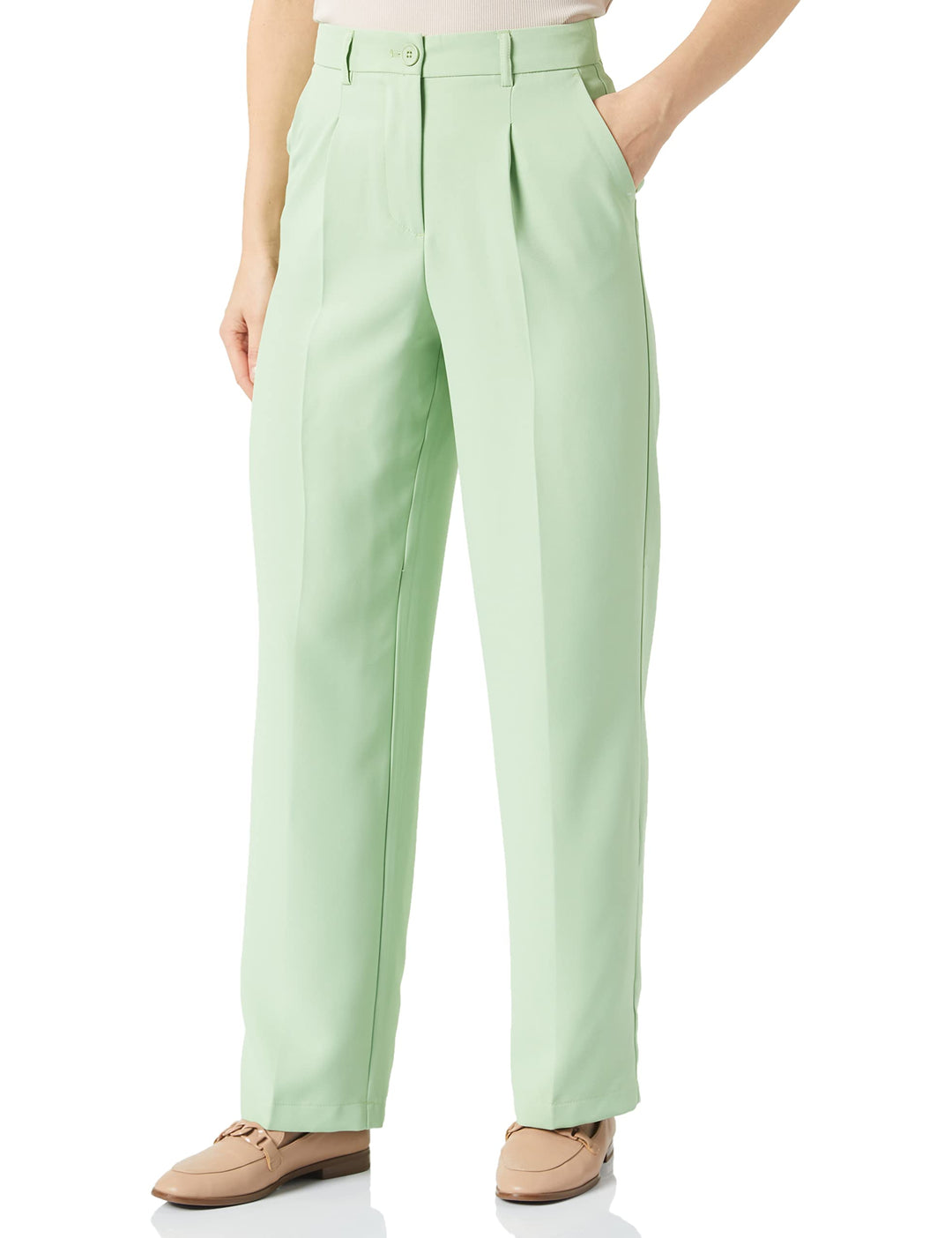 MAMALICIOUS Damen Nmdrewie Hw Straight Pants Ko Noos XS Quiet Green, XS Quiet Green