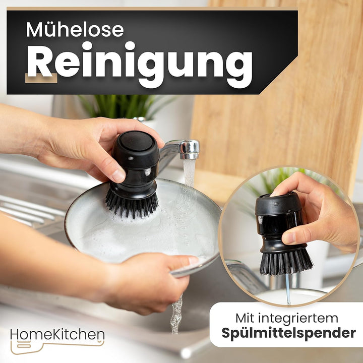 HomeKitchen® Spülbürste mit Spülmittelspender und Halterung,Spülbürste schwarz nachfüllbar mit Spülm