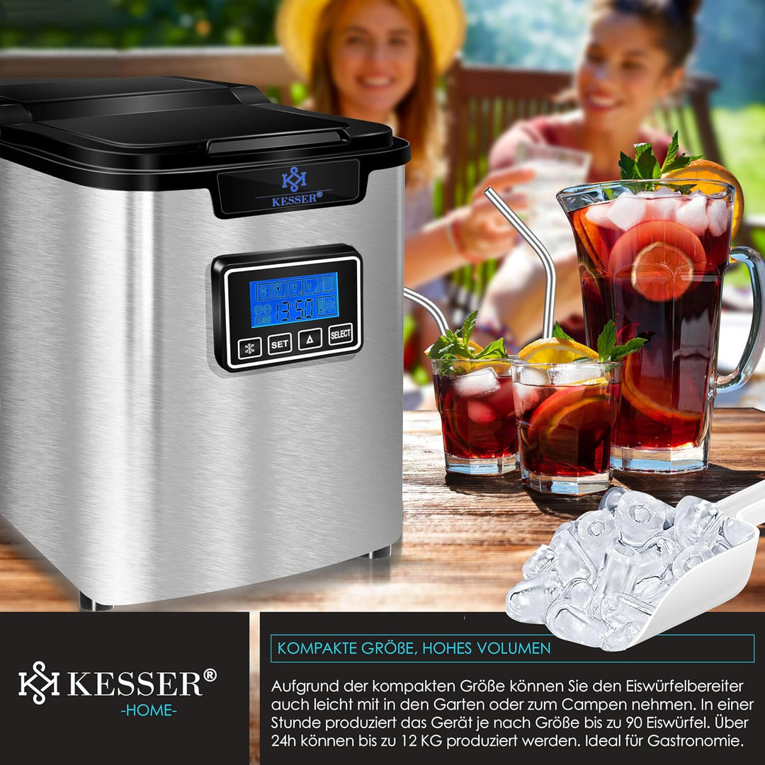 KESSER® Eiswürfelbereiter | Eiswürfelmaschine Edelstahl | 150W Ice Maker | 12 kg 24 h | 3 Würfelgrös