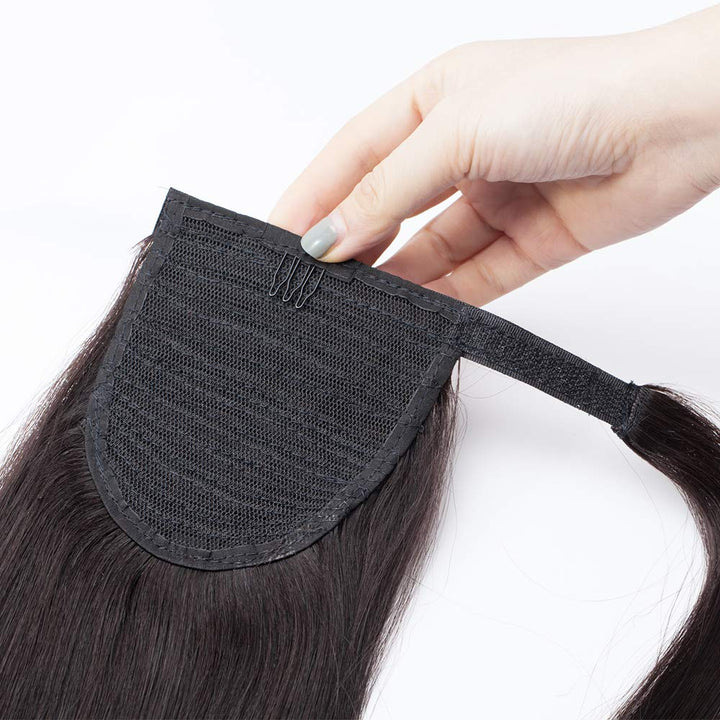 SEGO Ponytail Extension Echthaar Pferdeschwanz Haarteil Haarverlängerung Zopf Glatt Naturschwarz #1B