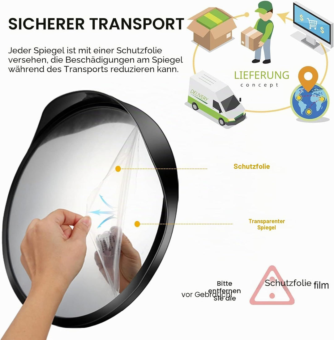 Angooni 𝟯𝟬 / 𝟰𝟬 / 𝟰𝟱 𝗰𝗺 Konvexspiegel für Garage und Einfahrt, Parkassistent, Verstellbarer Weitwink