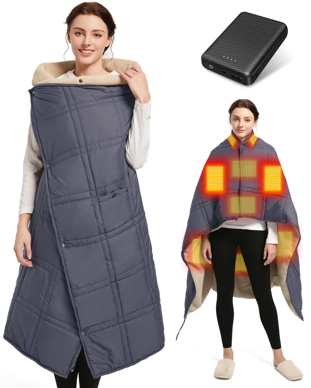 FERNIDA Kabellos Beheizbare Decke mit Akku, Wärme Elektrische Akku Heizdecke, Klein Winter Wearable