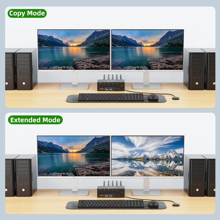 KVM Switch 2 Monitore 4 PC, KCEVE 8K@60Hz, 4K@144 Hz USB 3.0 HDMI KVM-Umschalter mit EDID-Emulator f