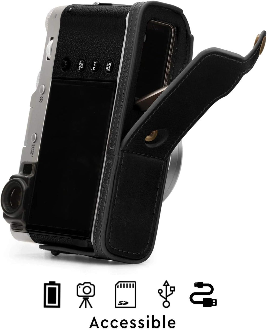 MegaGear MG1894 Ever Ready Kameratasche aus Echtleder, für Fujifilm X100V, Schwarz, Schwarz