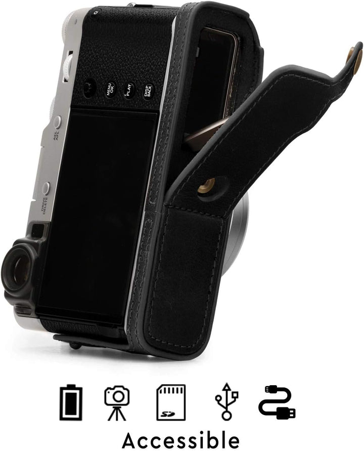 MegaGear MG1894 Ever Ready Kameratasche aus Echtleder, für Fujifilm X100V, Schwarz, Schwarz