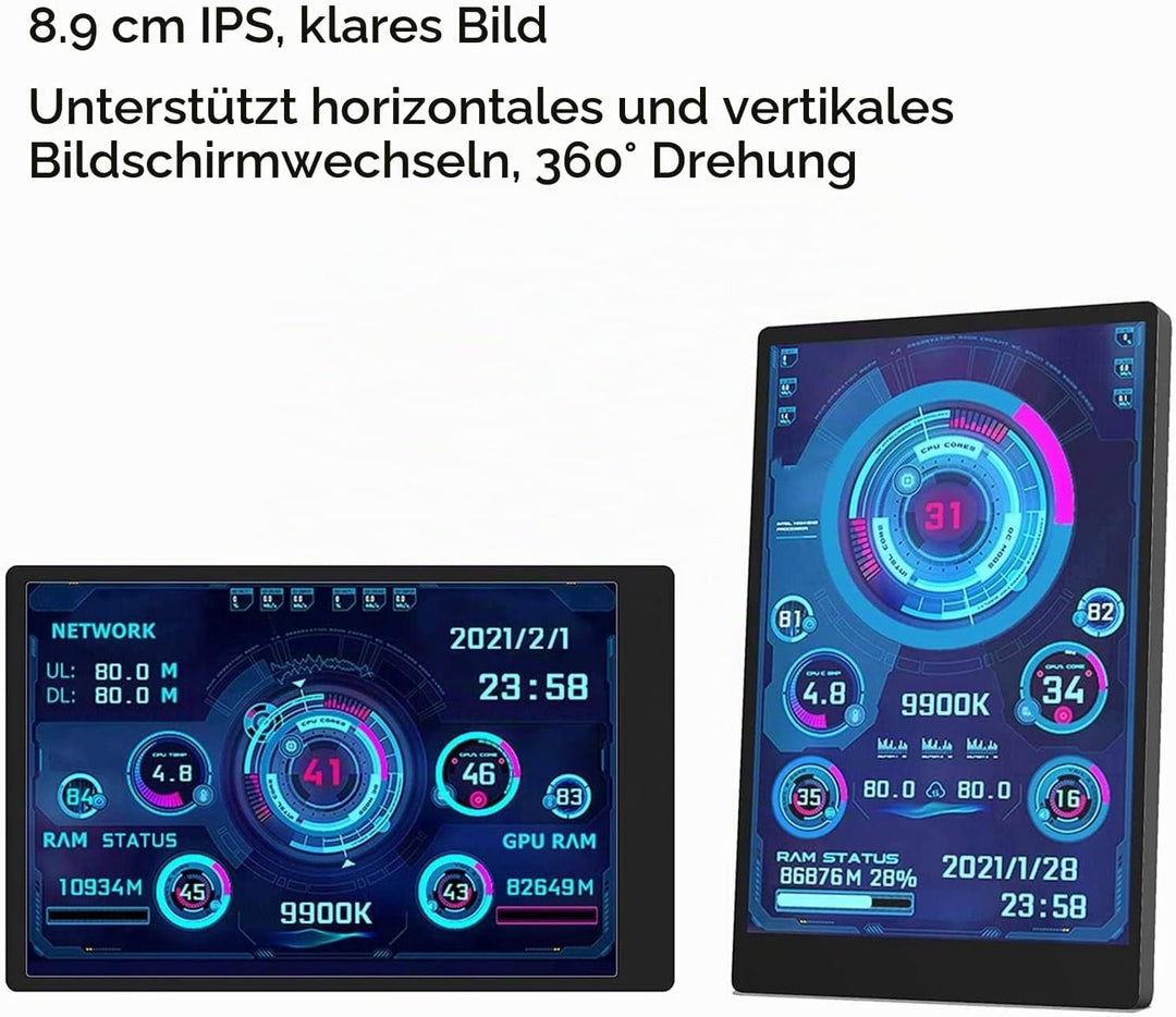 VBESTLIFE 3,5-Zoll-IPS-USB-Bildschirm, AIDA64-PC-CPU-RAM-Datentemperaturanzeige, PC-Sensorpanel-Disp