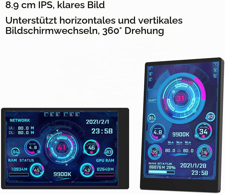 VBESTLIFE 3,5-Zoll-IPS-USB-Bildschirm, AIDA64-PC-CPU-RAM-Datentemperaturanzeige, PC-Sensorpanel-Disp