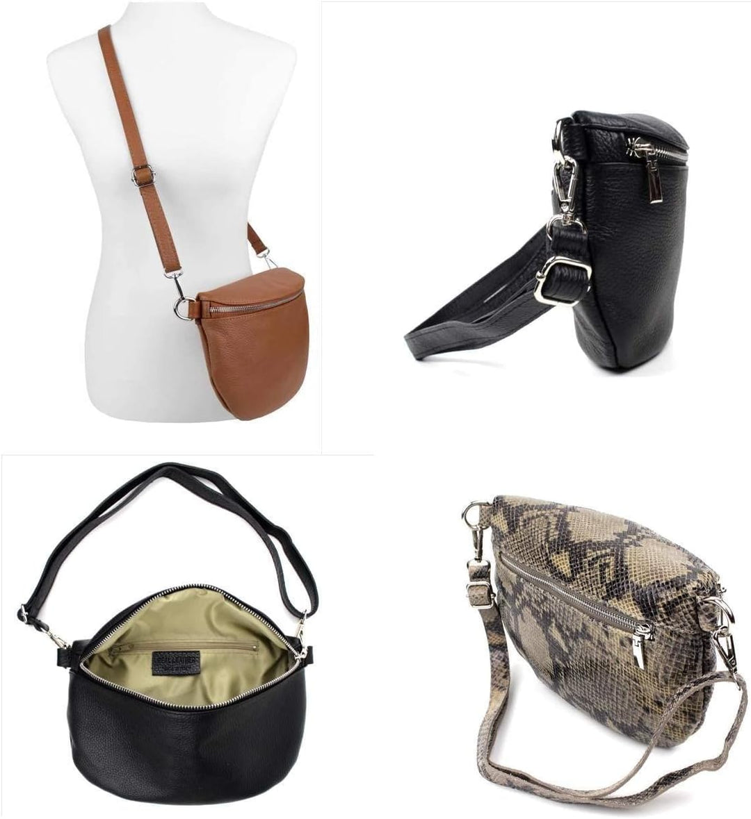 Made in Italy OBC Damen Set Gürteltasche + Schultergurt Leder Crossbody Hüfttasche Bauchtasche Umhän