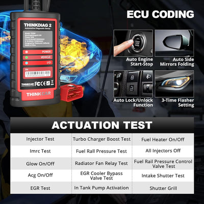 thinkcar obd2 Diagnosegerät,ThinkDiag 2 Bluetooth OBD2 Diagnose Scanner für Alle Fahrzeuge mit 15 Re