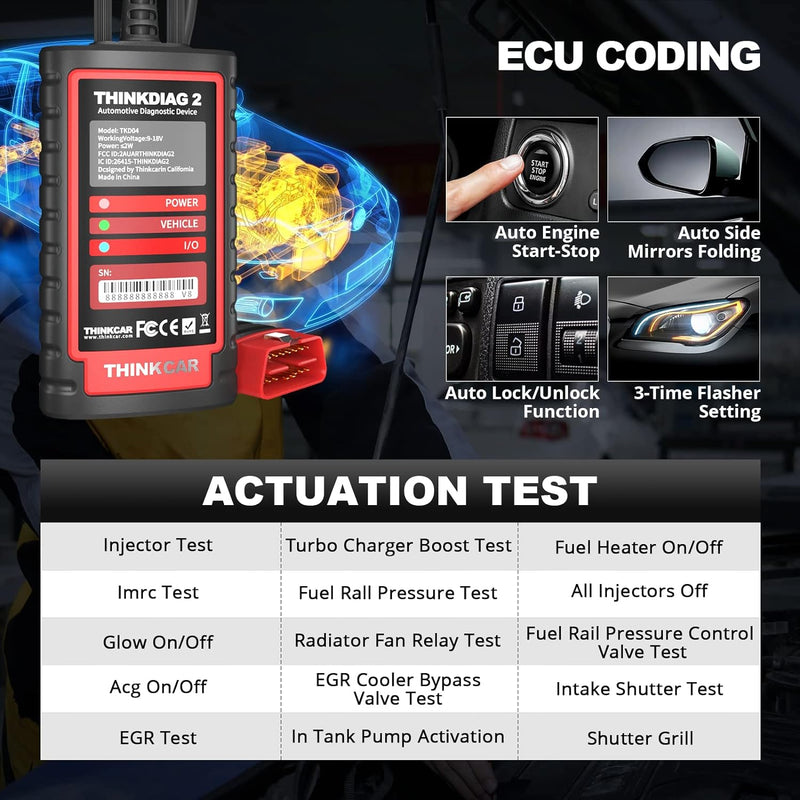 thinkcar obd2 Diagnosegerät,ThinkDiag 2 Bluetooth OBD2 Diagnose Scanner für Alle Fahrzeuge mit 15 Re