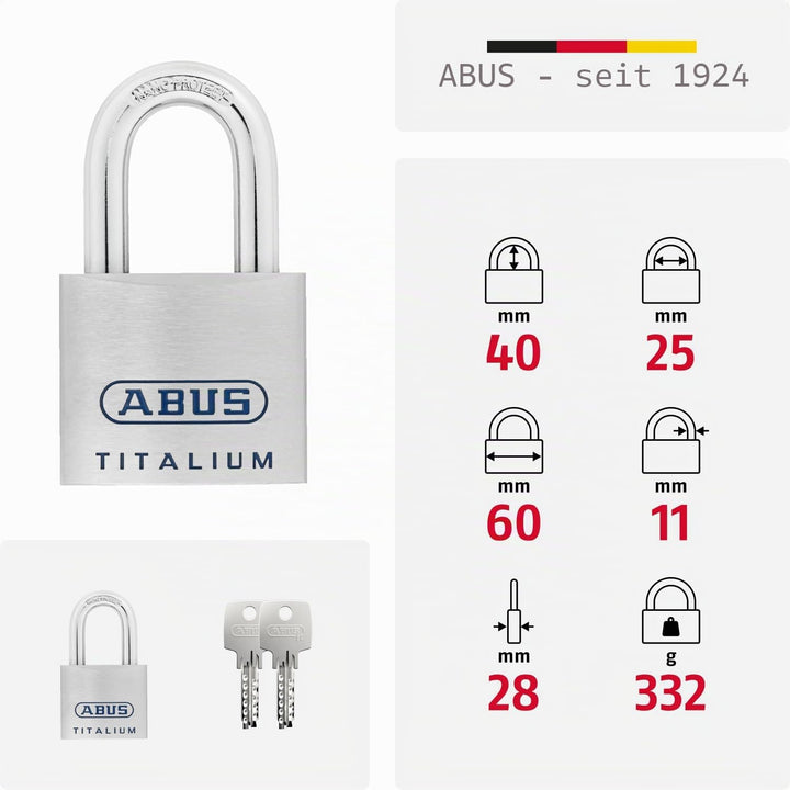 ABUS Titalium Vorhängeschloss 96TI/60 gl.-7566 - gleichschliessend - leichter aber massiver Schlossk