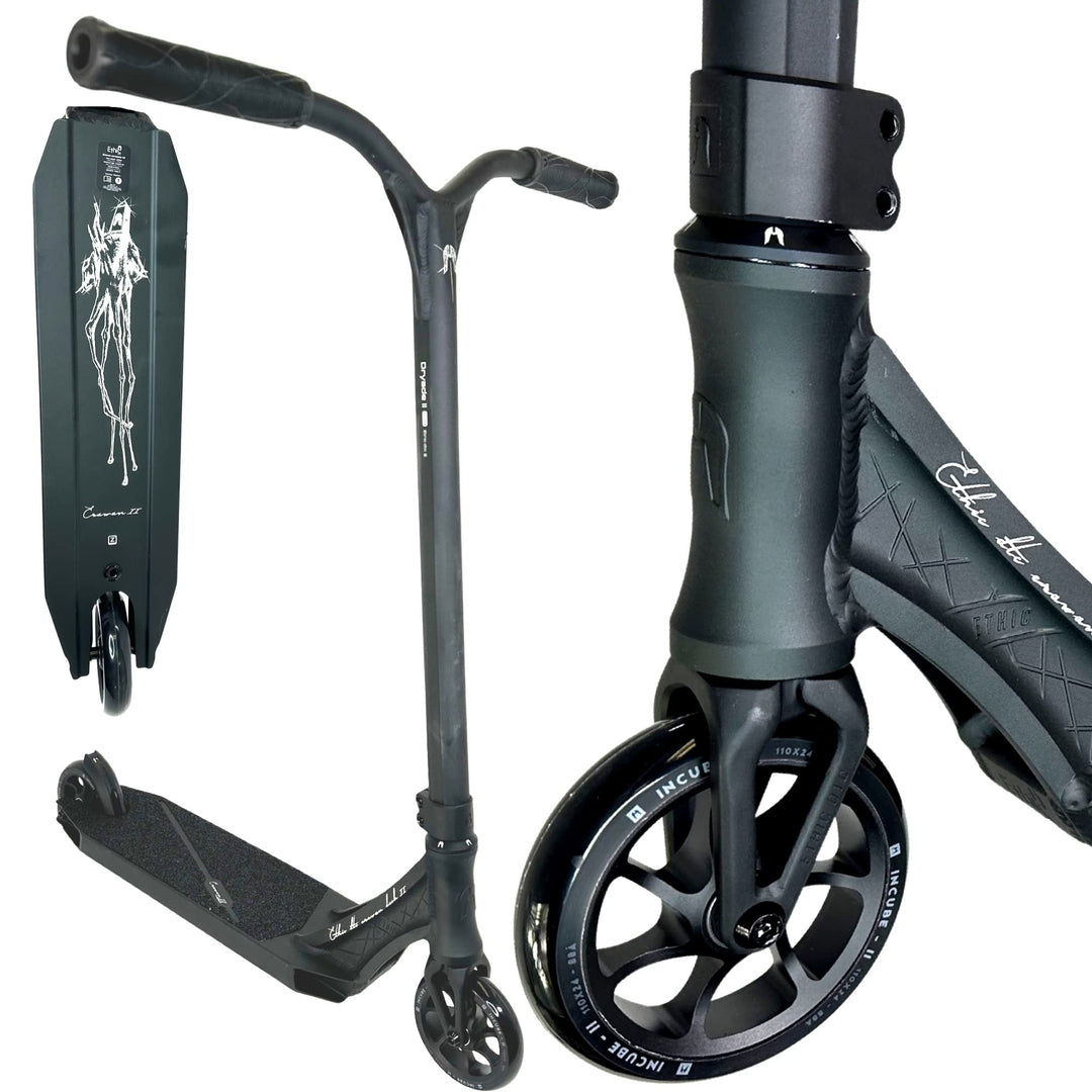 Ethic Erawan Stunt-Scooter komplett H=85cm + Fantic26 Sticker Schwarz, Schwarz