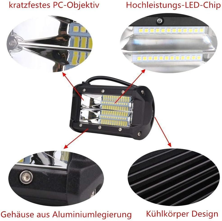 4x 72W Offroad Scheinwerfer LED Arbeitsscheinwerfer Zusatzscheinwerfer Aussenlampen Aluminium Druckg