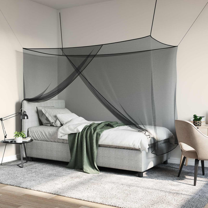 Moskito-Netz für Bett Schwarz aus Polyester 156 Maschen, 220 x 120 x 150 cm, mit genähter Öffnung, I
