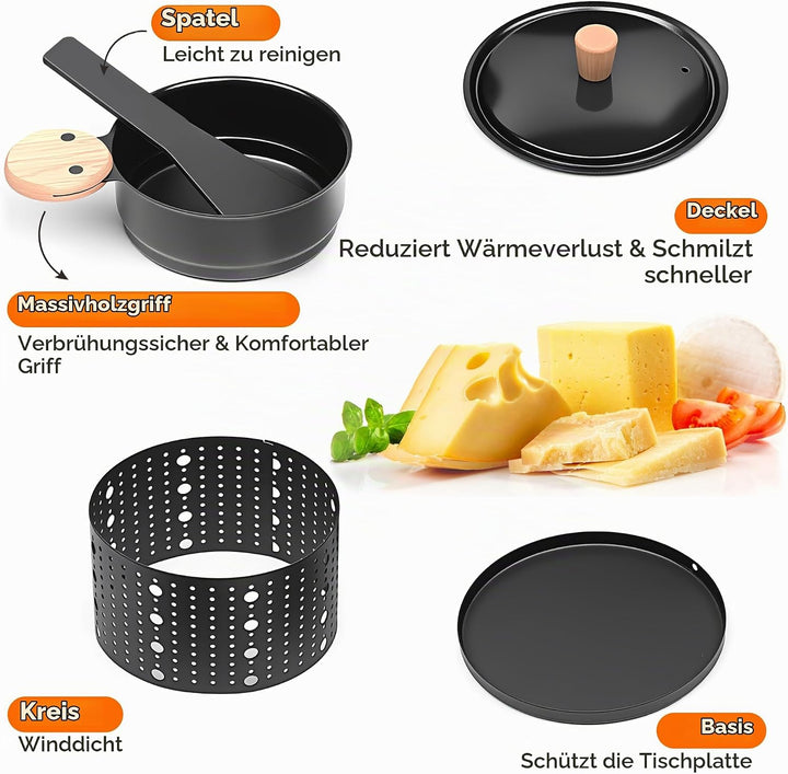 4 Stück Mini Raclette Grill Set, Teelicht Raclette antihaftbeschicht, Raclette Teelichtofen, Antihaf