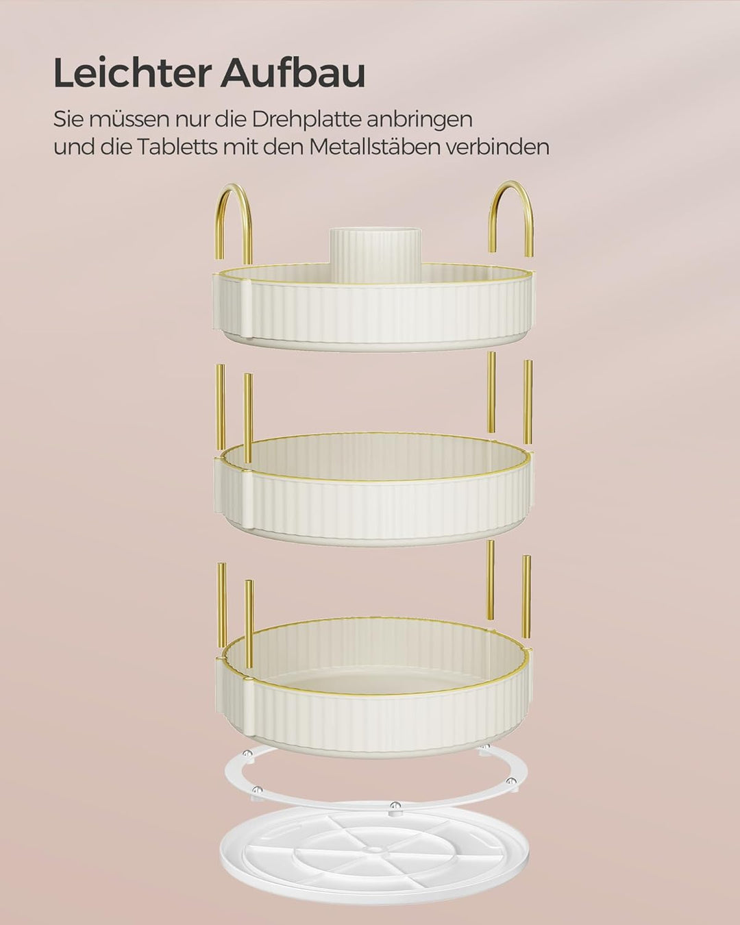 SONGMICS Make-up Organizer drehbar, Kosmetik-Organizer rund, 3 Ebenen, Kosmetik Aufbewahrung, anpass