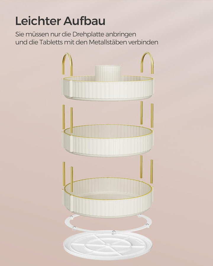 SONGMICS Make-up Organizer drehbar, Kosmetik-Organizer rund, 3 Ebenen, Kosmetik Aufbewahrung, anpass