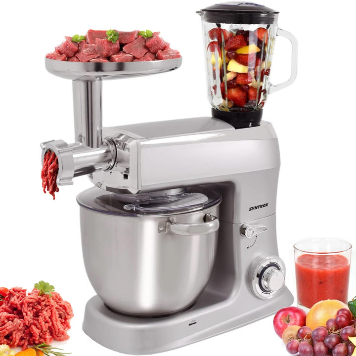 Syntrox Silber Küchenmaschine Wasas Mixen & Zerkleinern 7,5 Liter, Mixer und Fleischwolf in einem, H