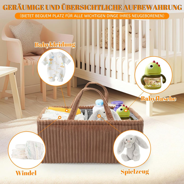 Wickeltisch Organizer, Baby Windel Caddy Korb, Wickeltasche Organizer mit Fächern & Griffen, Cord Wi