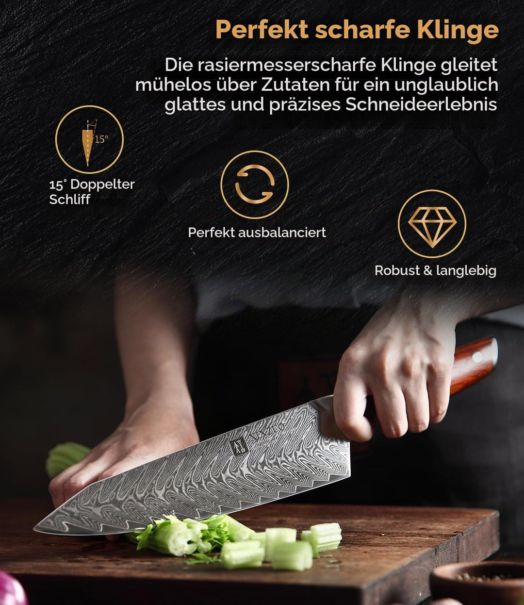 XINZUO Damaststahl Kochmesser, 21cm Kiritsuke Chefmesser Profi geschmiedet Kochmesser, Scharfe Kling