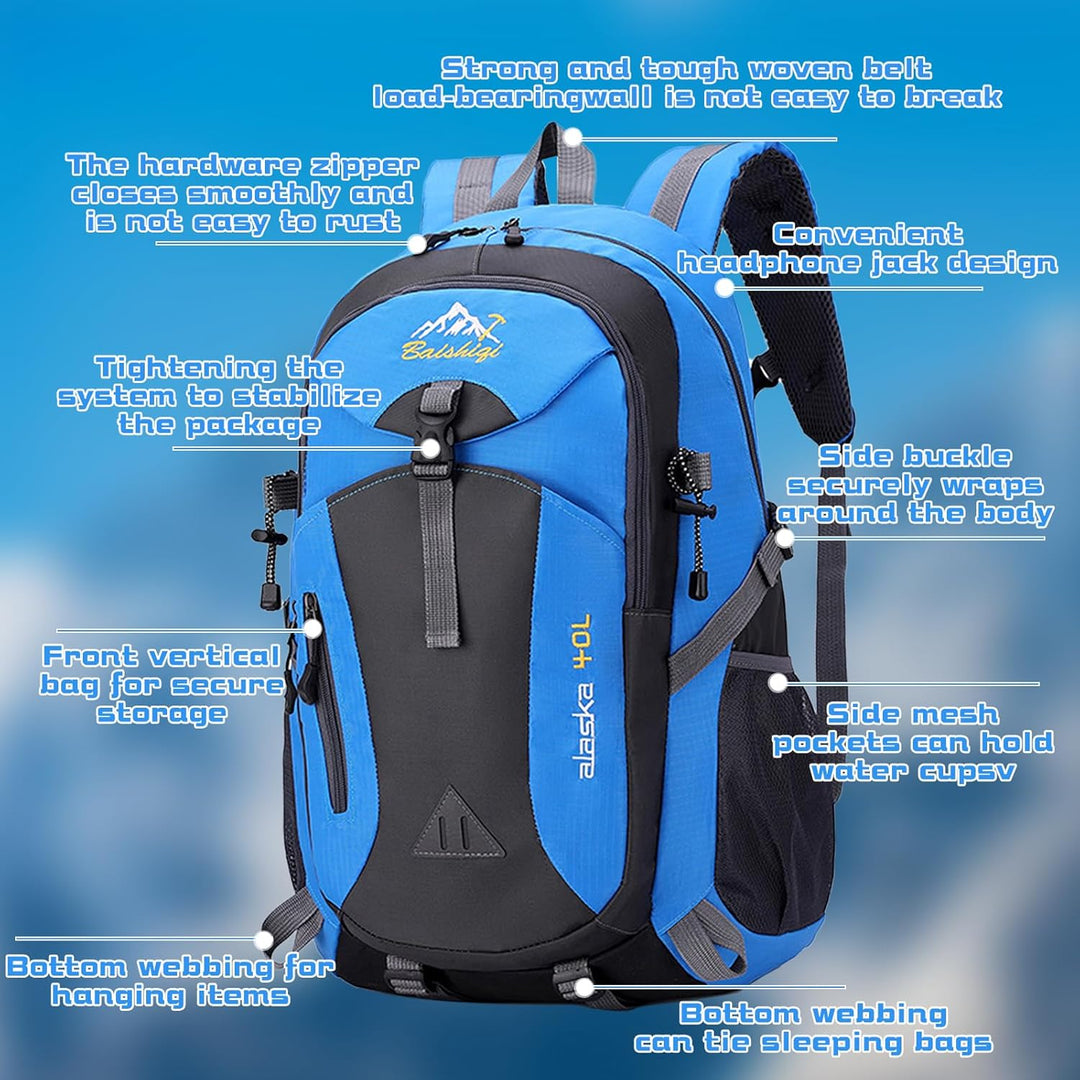 Wanderrucksack Rucksack Herren Unisex Tagesrucksack Outdoor, 40L Grosse Kapazität Travel Rucksack Wa