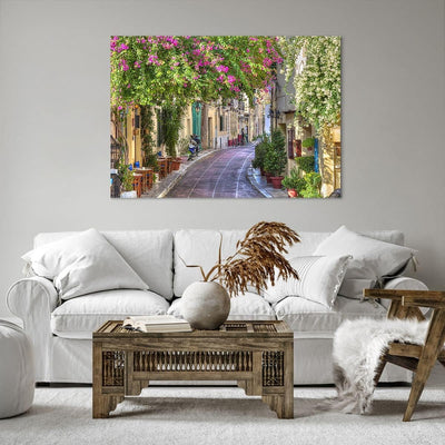 Bilder auf Leinwand 100x70cm Leinwandbild Strasse dekoration blumen griechenland Gross Wanddeko Bild