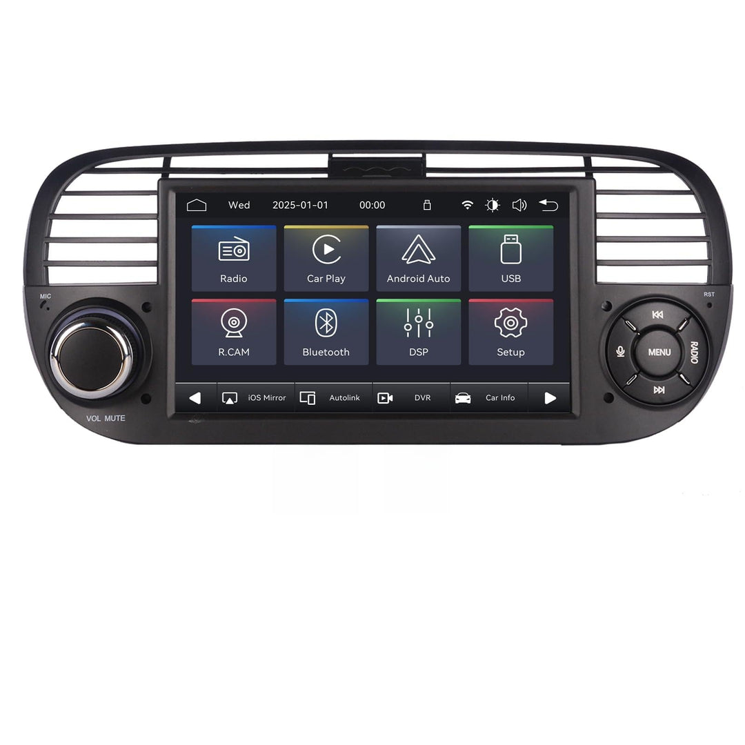 Linux Autoradio Blitzstart für Fiat-500 2007-2015 | Plug & Play | Wireless CarPlay/Android Auto/Blue
