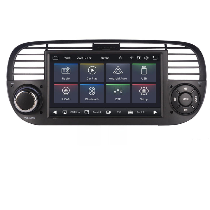 Linux Autoradio Blitzstart für Fiat-500 2007-2015 | Plug & Play | Wireless CarPlay/Android Auto/Blue