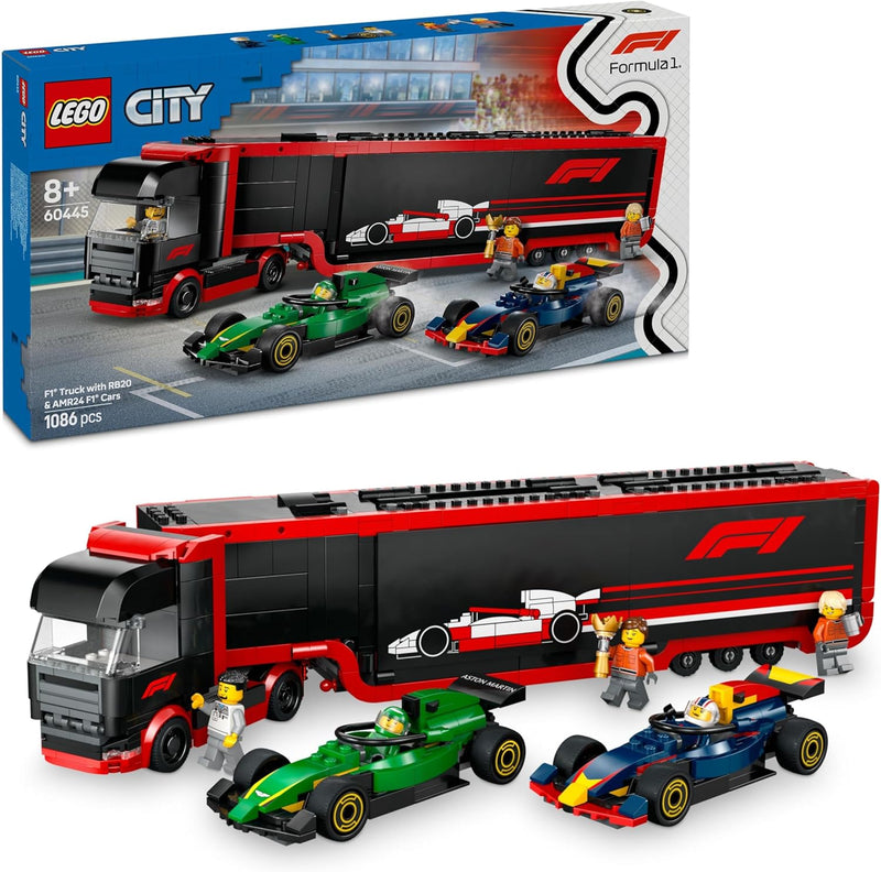 LEGO City F1 Transporter mit RB20 & AMR24 F1 Rennautos - Spielzeug Autotransporter für Red Bull & As