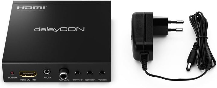 deleyCON SCART zu HDMI Konverter mit Audio Extractor SCART + HDMI Eingang auf HDMI Ausgang Koaxial +